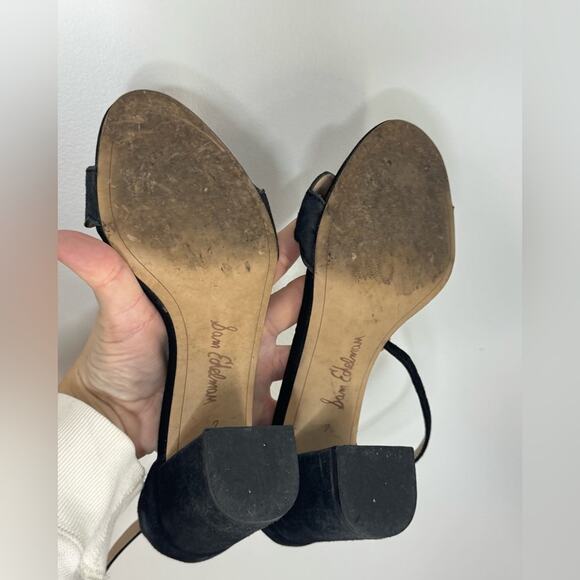 Sam Edelman Odila Black Leather Scallop Edge Block Heel Ankle Strap Sandal 7 - Picture 9 of 9